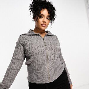 COLLUSION cable knit oversized collar zip up sweater